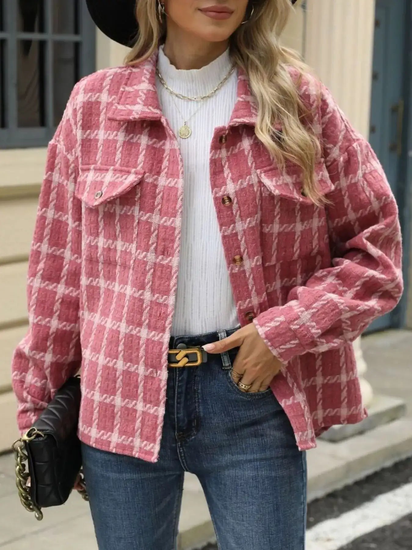 Plaid Button Up Long Sleeve Jacket - Bela Fils BoutiqueBela Fils Boutique